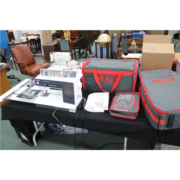 Pfaff Creative Vision 5.0 embroidery machine with hard case and accessories including Pfaff Creative
