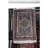 Image 1 : Small fringed scatter rug with center medallion, floral design and highlights of grey, brick and sag