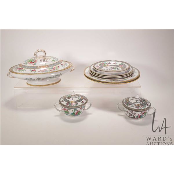 Selection of Wedgwood and Minton Indian Tree tableware including 12" lidded server, two lidded soup 