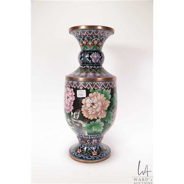 Floral motif cloisonne vase. 15" high