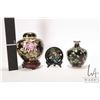 Image 2 : Three pieces of cloisonne including 7" floral and butterfly motif lidded ginger jar, etc