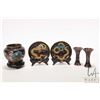 Image 1 : Five small pieces of cloisonne including two 4" diameter dragon motif plates on stands, etc