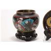 Image 2 : Five small pieces of cloisonne including two 4" diameter dragon motif plates on stands, etc