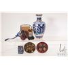 Image 1 : Selection of cloisonne including 8 1/2" high vase, match stick holder, small plates, etc