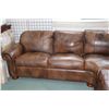 Image 2 : Thomasville brown leather upholstered two piece sectional, each with bun feet and decorative nail he