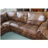 Image 3 : Thomasville brown leather upholstered two piece sectional, each with bun feet and decorative nail he