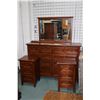 Image 1 : Mirrored dresser and two night table. Dresser in cherry finish with bevelled mirror, measures 42" X 