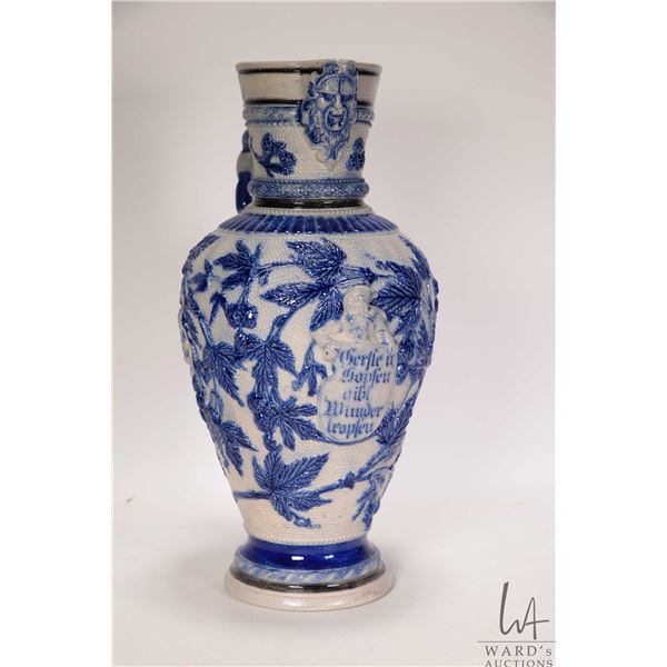 Vintage Westerwald salt glazed pitcher, 12 1/2"