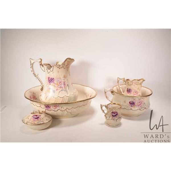S. Fielding & Co. six pieces wash set including bowl, water jug, commode, pitcher, lidded soap dish 