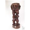 Image 2 : Hand carved African wooden drum with fertilty figured base 21" in height