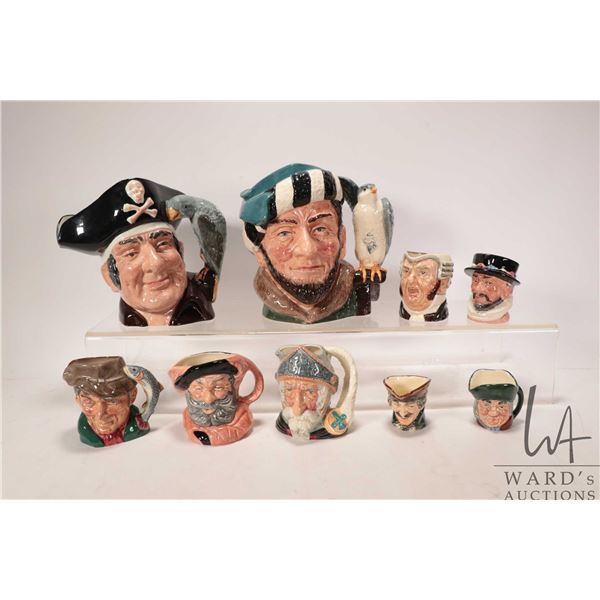 Selection of Royal Doulton character jugs including large Long John Silver D6335, The Falconer D6533