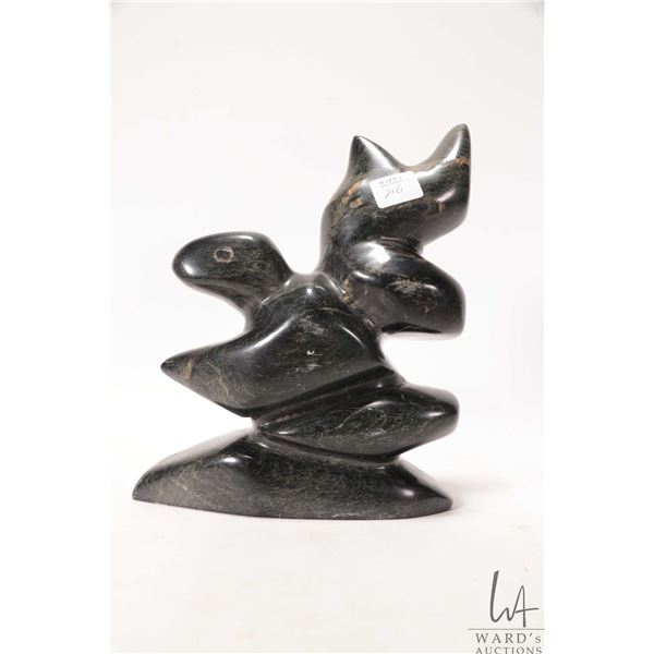 Hand carved Inuit soapstone, signed by artist J. Beardy 8 1/2" in height