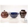 Image 1 : Three hand made glazed pottery pieces including bowl signed M. Belec, ginger jar and a 7 1/2" vase