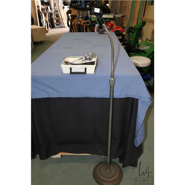 Vintage floor standing goose neck microphone stand and a Shure model PE 585 High Impedence Unisphere