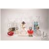 Image 1 : Five assorted colourless glass oil lamps plus two bottles of lamp oil and a package of replacement w