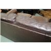 Image 3 : Brown leather loveseat with some distressing to back, 66" long