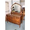 Image 1 : Four drawer mirrored walnut dresser to match lot 252, 34" to top of cabinet, 70" to top of mirror an
