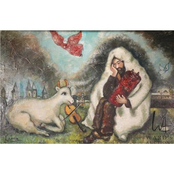 Lerma, artist signed acrylic on canvas painting after "Einsamkeit" originally by Marc Chagall, 24" X