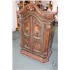 Image 1 : Hand painted and hand carved Bavarian wedding cabinet with two door polychrome doors painting with f