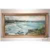 Image 2 : Alan J. PIcard framed oil on canvas painting of a tropical shore line with small cottages, signed by
