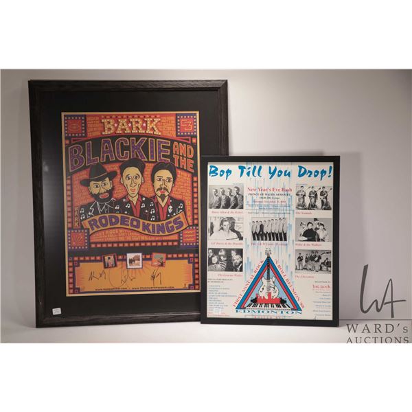 Two framed music posters including Blackie and the Rodeo Kings and Bop Till you Drop!. Note: Not ava