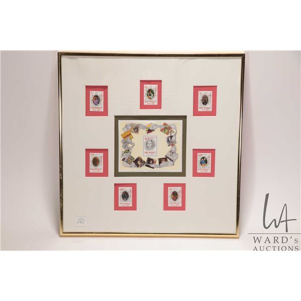 Framed Bob Marley stamp collection, overall dimensions including frame 15" X 15"