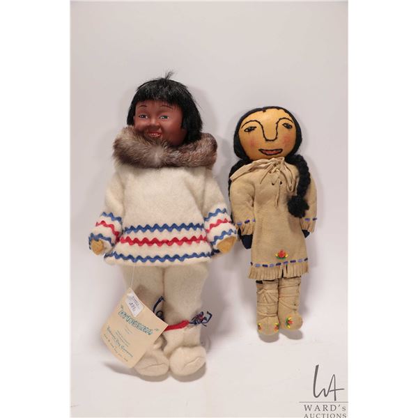 Two vintage dolls including Hudson's Bay 14" Inuit doll "Koweenka" and a Indigenous handmade 12" dol