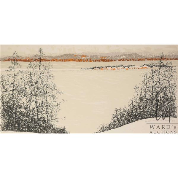 Lucienne Cornet framed limited edition woodcut titled "du Cole' de ...." and pencil signed by artist