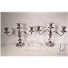 Image 1 : Pair of three branch silverplate candelabras, convertible and can be 7" candlesticks or 14" candelab