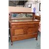 Image 1 : Antique quarter cut oak Empire style sideboard with three doors and three drawers plus mirrored back