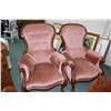 Image 1 : Pair of antique dusty rose upholstered parlour chairs with scroll decoration