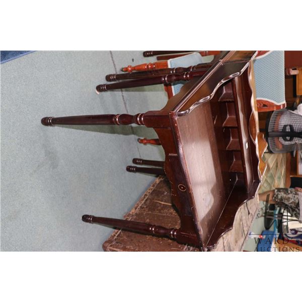 Vintage walnut single drawer student desk with galley, 32" H X 26" W X 20" D