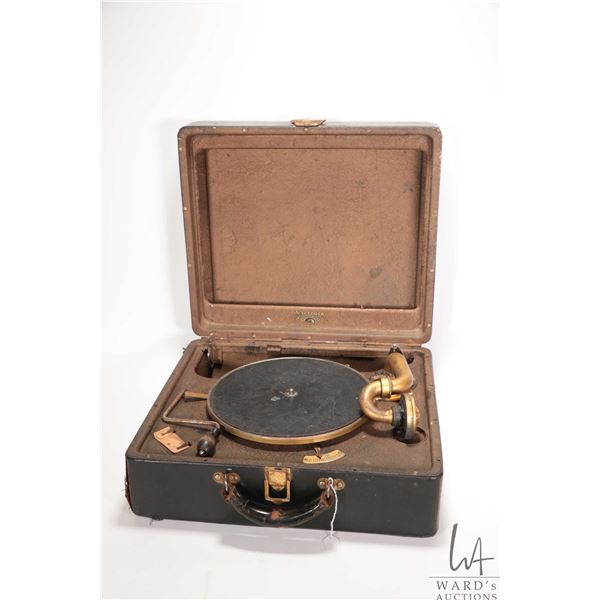 Victorola portable phonograph in portable case, working at time of cataloguing, needs new needle
