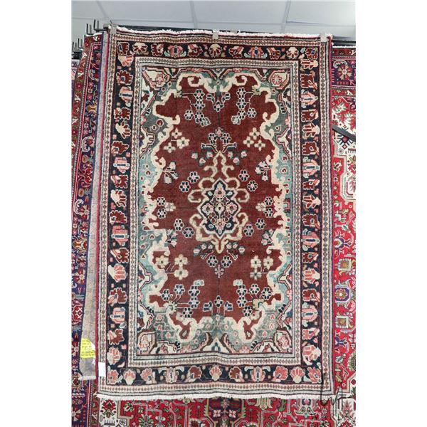 100% hand made Iranian carpet "Mahal" with brown background, center medallion and highlights of gree