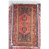 Image 1 : 100% hand made Iranian carpet "Lori" with center medallion, red background and highlights of blues, 