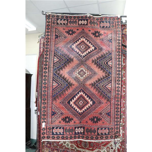 100% hand made Iranian carpet "Lori" with triple medallion, red background and highlights of cream, 