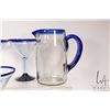 Image 4 : Roselift Height Dos Suenos Mexico glassware including 6 7" high margarita glasses, handled pitcher a