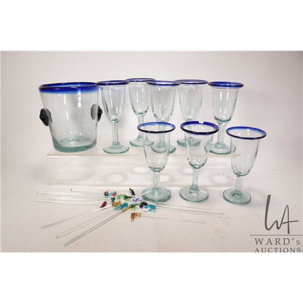 Roselift Height Dos Suenos Mexico glassware including eight 8" high goblets, ice bucket and selectio