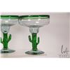 Image 2 : Six hand blown cactus motif margarita glasses and six glass stir sticks . Note: Not available for sh