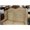 Image 3 : Antique Victorian copy of a 17th century camel back enclosed sofa with oak trestle base, two feather