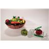 Image 1 : Approx. 19 pieces of hand blown fruit and vegetables and a 15" in diameter Talavera bowl. Note: Not 
