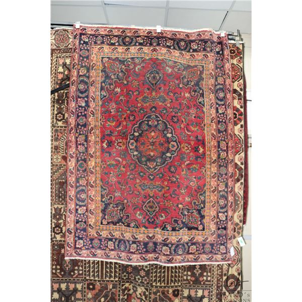 100% hand made Iranian carpet  Mashad  with center medallion, red background and floral design, high