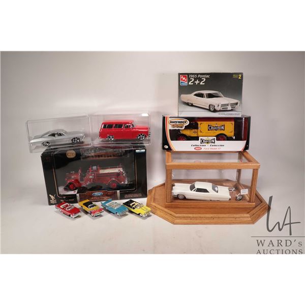 Selection of die-cast and model cars including 1: 24 scale 1938 Ford Fire Engine, a 1:25 scale 1965 