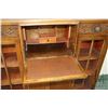 Image 4 : Antique English oak drop front secretaire with glazed door book display/ storage and carved drawer f