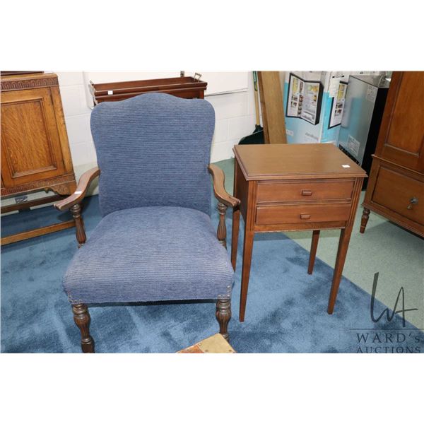 Two pieces of mid 20th century furniture, including open arm parlour chair and two drawer side table
