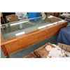 Image 4 : Counter height shallow glass display case with drop down back, 33" H X 60" W X 24" Note: Damaged top
