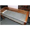 Image 2 : Counter height shallow glass display case with drop down back, 33" H X 60" W X 24" Note: Damage top 