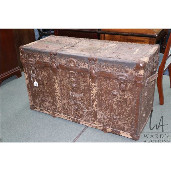 Primitive antique steamer trunk in well used condition 24" H X 41" W X 18" D