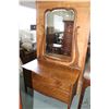 Image 1 : Antique mirrored low boy, two drawer dresser with painted oak finish and beveled mirror, 26" to top 
