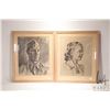 Image 1 : Artist signed, appears to be two original pencil portraits including a serviceman and a young woman,